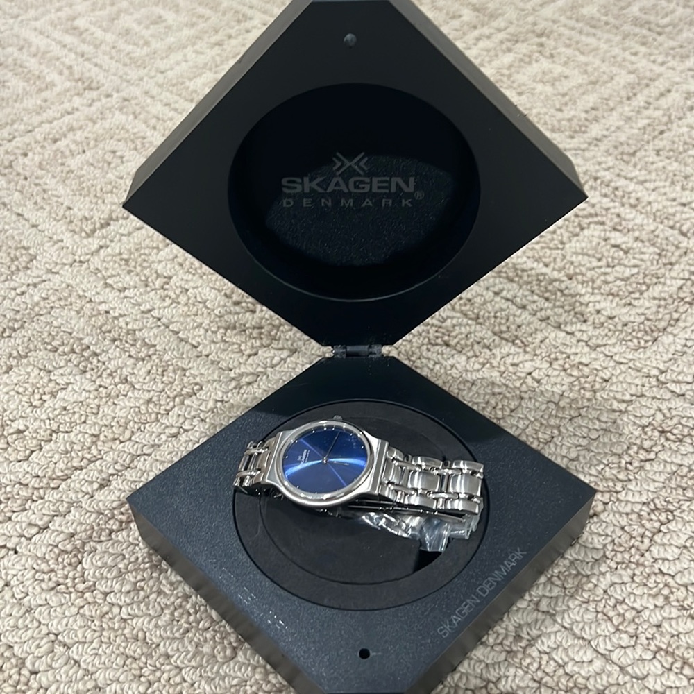 Brand new Men’s Skagenink wrist watch. Silver with blue